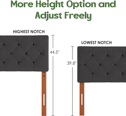 King Upholstered Headboard Only for Bed Frame from 65”-78”, Adjustable Height King XL Headboards with Durable Wood Legs, Fabric Bed Board in Modern Button Design, Dark Grey