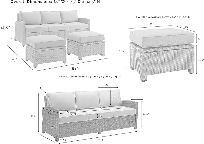 Crosley Furniture Bradenton 3-Piece Outdoor Sofa Patio Furniture Set, Wicker Conversation Sets for Porch, Brown with Sangria Cushions