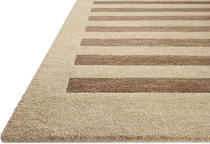 Loloi Leanne Ford Craven Collection CVN-05 Oatmeal/Bark 8'-6" x 11'-6" Area Rug Striped, Patterned, Neutral, Living Room, Bedroom, Dining Room