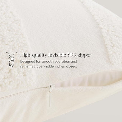 Double Stitch Checkered Throw Pillow Covers - 100% Cotton Set of 2 Tufted Boho Decorative Pillow Covers 18x18, Made in India, Square Cushion Case, Modern Home Decor for Couch, Sofa, Living Room, Cream