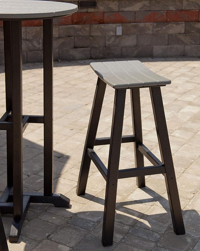 POLYWOOD 2012-FWHBL Contempo Bar Height Saddle Seat Barstool, White Frame, Black