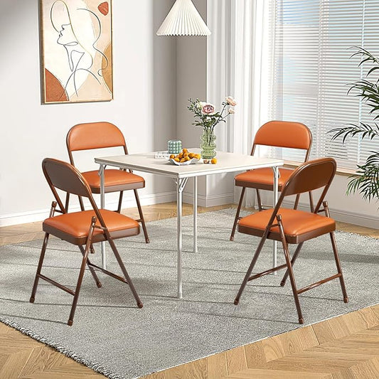 SKOK 4 Pack Padded Folding Chairs with Upholstered Cushion & Back, Padded Seats for Indoor & Outdoor, Portable Stackable Commercial Foldable Chairs w/Metal Frame for Events, Wedding Party