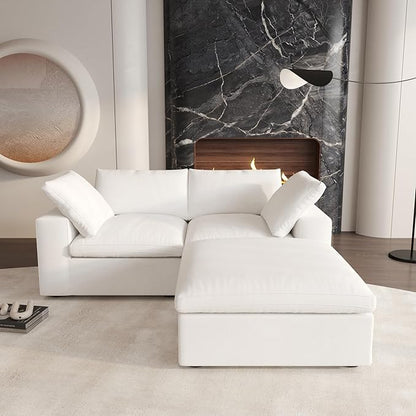 Cloud Modular Sectional Sofa,80.3" Down Filled Comfort Sofa Couch for Living Room,2 Seater+ 1Ottoman Couches for Livingroon Apartment,Sofa Cover Washable and Replaceable-White