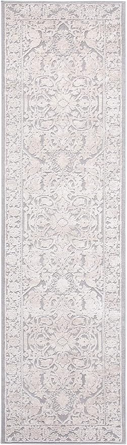 SAFAVIEH Reflection Collection Runner Rug - 2'3" x 8', Light Grey & Cream, Non-Shedding & Easy Cleaning, Ideal for Living Room, Bedroom (RFT665C)