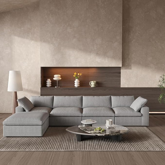 Cloud Couch Modular Sectional Sofa with Storage Ottoman,160.6" L Shaped Couch for Living Room,Down Filled 5 Seater Gray Convertible Sectional Sofas,Covers Washable&Replaceable