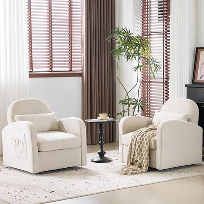 MELLCOM Oversized Swivel Accent Chair with Hidden Storage, Comfy Chenille Fabric Upholstered Leisure Armchair with Lumbar Pillow and Side Pocket for Living Room Bedroom Reception Room and Office