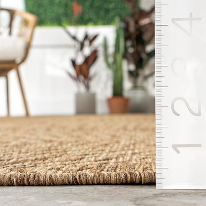 nuLOOM Ranya Light Brown/Ivory, 8' Round, Tribal Geometric, Soft and Cozy, High Traffic, Stain Resistant, Easy Clean, Durable Area Rug for Indoor/Outdoor Patio, Deck, Porch, Garden, Courtyard