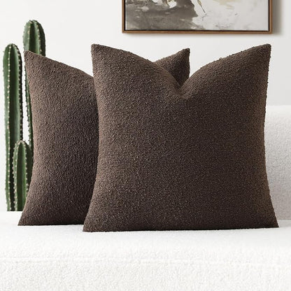FUTEI Pack of 2 Dark Coffee Decorative Throw Pillow Covers 26x26 Inch Soft Cozy Solid Boucle Textured Euro Pillow Shams,Modern Home Decor for Couch Bed Living Room