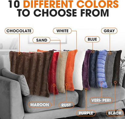 Cheer Collection Faux Fur Throw Pillows - Decorative Pillows for Couch, Bed Throw Pillows, Chocolate Accent Pillows for Bedroom or Living Room Aesthetic, Set of 2 Furry Throw Pillows, 26" x 26"