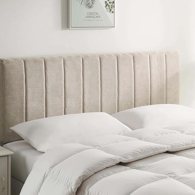 Nestl Upholstered Twin Headboard - Easy Assemble Channel Stitched Headboard Twin Size - Wall Mounted Headboards with 3D Soundproof Wall Panels Peel & Stick Floating Headboards, Beige
