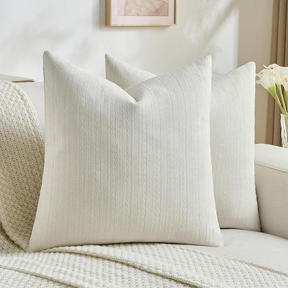 FUTEI Cream Decorative Throw Pillow Covers 18x18 Inch Set of 2,Soft Cozy Wheat Ear Striped Patterns Cushion Cases,Modern Home Decor for Couch Bed Living Room
