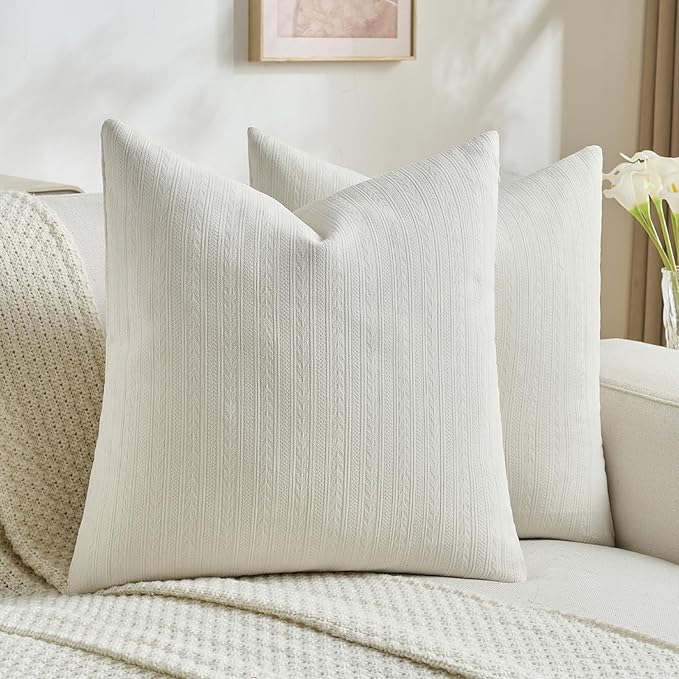 FUTEI Cream Decorative Throw Pillow Covers 20x20 Inch Set of 2,Soft Cozy Wheat Ear Striped Patterns Cushion Cases,Modern Home Decor for Couch Bed Living Room