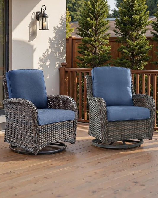 Pop 22x25/22x24 Outdoor Cushions for Patio Couch Chairs Set of 3 - High Back Comfy Outside Seat Cushions for Wicker Dining Rocker Glider Loveseat 3-Seater Sectional Sofa - Navy Blue/Classic