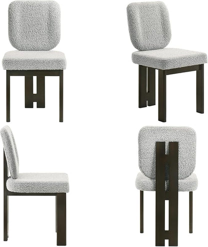Modern Boucle Dining Chairs Set of 6, Farmhouse Sherpa Upholstered Wooden Kitchen Chairs with Back, Side Armless Dining Room Chairs with Brown Wood Legs for Kitchen Restaurant, Gray