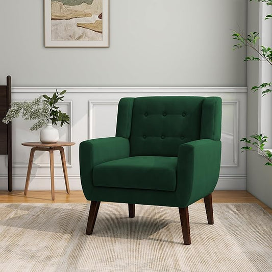 Accent Chair, Modern Velvet Arm Chair for Living Room, Bedroom, Comfy High-Resilient Sponge Reading Chair for Small Spaces （Velvet Retro Green, Set of 1