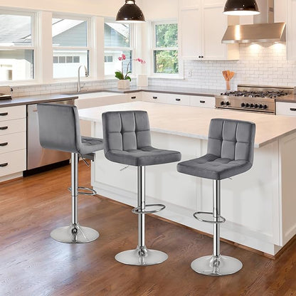 Yaheetech Bar Stools Set of 2, Adjustable Velvet Fabric Swivel Barstools, Modern Counter Stools with Back and Footrest, Counter Height Barstools for Bar, Kitchen, Dining Room, Dark Gray