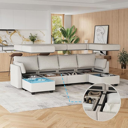 114.17" Modular Sectional Sofa, 6 Seat Sectional Couches with Storage, Memory Foam, Convertible Modular Couch for Living Room, U Shaped Comfy Modular Sofa with Chaise, Light Grey