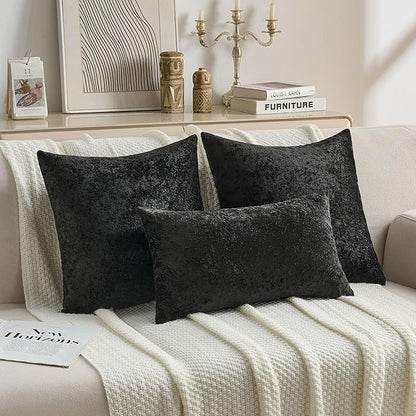 FUTEI Black Flannel Throw Pillow Covers 20x20 Inch Set of 2,Soft Dimensional Textured Cushion Cases,Modern Home Decor for Couch Living Room