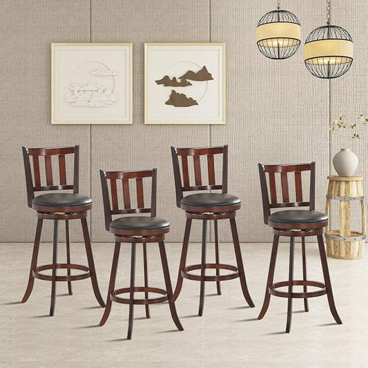 COSTWAY Bar Stools Set of 4, Counter Height Dining Chair, Fabric Upholstered 360 Degree Swivel, PVC Cushioned Seat, Perfect for Dining and Living Room (Height 29.5''-Set of 4)