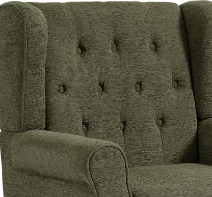UIXE High Back Accent Chairs Set of 2, Upholstered Armchair in Fabric for Living Room, Retro Wingback Arm Chair Comfy Single Sofa Bedroom Reading Seat with Solid Wood Legs - Green