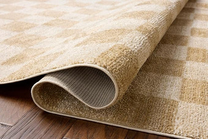 Loloi Chris Loves Julia Calvin Collection CLV-01 Wheat/Ivory 7'-10" x 10' Area Rug Checkered Neutral Soft Living Room Bedroom Carpet