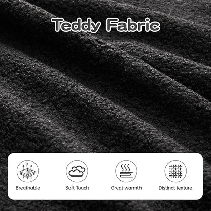 135" Modular Sectional Couch, 4-Seater with Throw Pillows Modern Teddy Fabric Foam Boneless Sofa for Living Room, Oversized with Deep Seat, No Assembly Required,Black