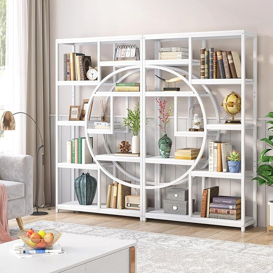 Tribesigns Bookshelf Industrial 5 Tier Etagere Bookcase, Freestanding Tall Bookshelves Display Shelf Storage Organizer with 9-Open Storage Shelf for Living Room, Bedroom (White, 2 Pack)