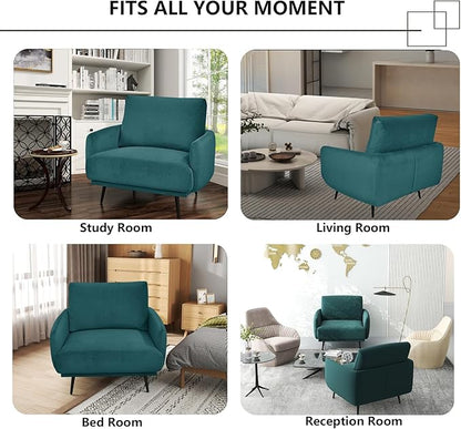 Oversized Accent Chair for Living Room Chairs Reading Arm Chair Comfy Modern Single Sofa Side Chairs with Metal Legs & Soft Cushion for Bedroom, Waiting Room (Velvet Dark Green, Set of 2)