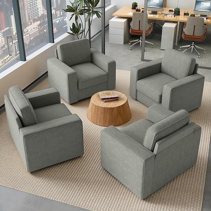 Swivel Accent Sofa Chair Set of 4, Modern Comfy Oversized Upholstered Cushion Back Armchair in Linen 1pcs for Living Room, Bedroom, Reading Room(Gray)