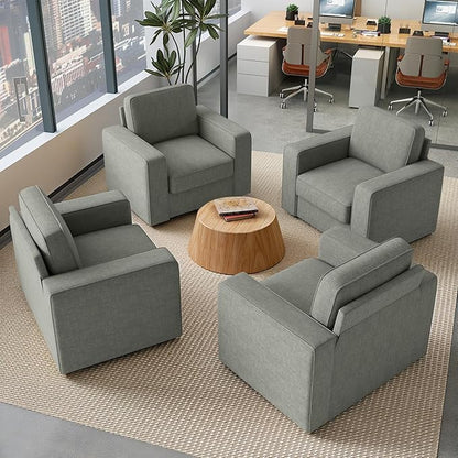 Swivel Accent Sofa Chair Set of 4, Modern Comfy Oversized Upholstered Cushion Back Armchair in Linen 1pcs for Living Room, Bedroom, Reading Room(Gray)