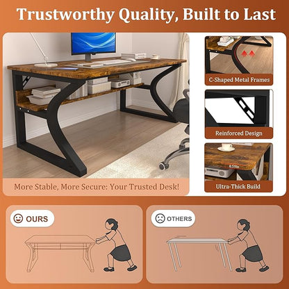 AZN Computer Desk, 47'' Computer Desk, Home Office Desks w/Storage, Home Office Desks w/U-Size Metal Frame for Home Office Bedroom, Study Writing Work Table w/Water-Resistant, Scratchproof Surface