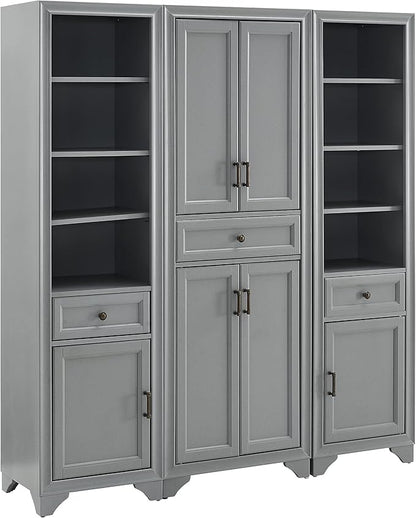 Crosley Furniture Tara 3-Piece Pantry Storage Cabinet Set with Shelves, Kitchen, Dining, or Laundry Room, Distressed Gray