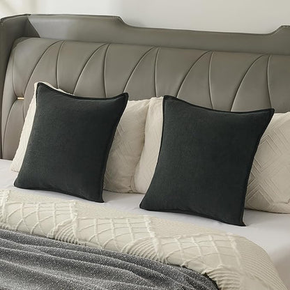 FUTEI Black Chenille Throw Pillow Covers 18x18 Inch Set of 2,Edges Double-Stitched Cushion Cases,Modern Home Decor for Couch Living Room