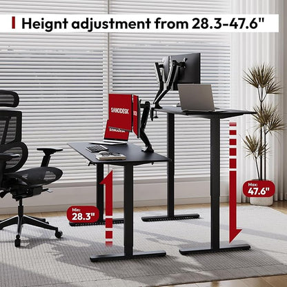 SANODESK Electric Standing Desk 63x28 Inch Height Adjustable Stand Up Desk Home Office Computer Workstation Sit Stand Home Office Desk with Splice Board (Black Frame + Black Top)