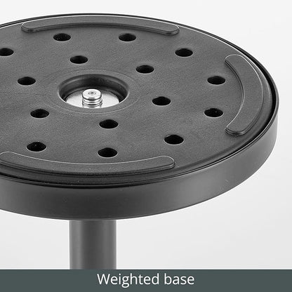 mDesign Glass Top Side/End Drink Table - Small Modern Round Accent Metal Nightstand Furniture for Living Room, Dorm, Home Office, and Bedroom - 9" Round - Black Marble/Black Print, 23780MDHS
