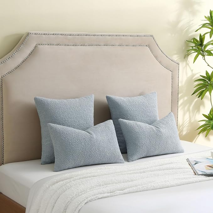 FUTEI Pack of 2 Dusty Blue Decorative Throw Pillow Covers 12x20 Inch Soft Cozy Solid Boucle Textured Lumbar Pillow Cases,Modern Home Decor for Couch Bed Living Room