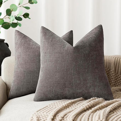 Foindtower Pack of 2 Soft Textured Throw Decorative Pillow Covers Square Accent Solid Cushion Cover Cozy Farmhouse Pillow Case with Zipper for Couch Sofa Bedroom Living Room 22x22 Inch, Charcoal
