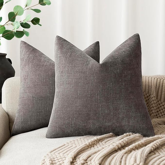 Foindtower Pack of 2 Soft Textured Throw Decorative Pillow Covers Square Accent Solid Cushion Cover Cozy Farmhouse Pillow Case with Zipper for Couch Sofa Bedroom Living Room 18x18 Inch, Charcoal