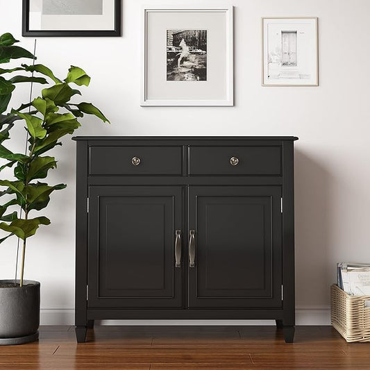 SIMPLIHOME Connaught SOLID WOOD 40 inch Wide Traditional Entryway Storage Cabinet in Black for the Living Room, Entryway and Family Room