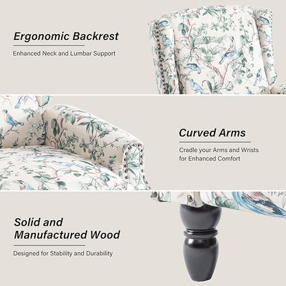 Recliner Chair, Upholstered Wingback Floral Pushback Armchair with Adjustable Backrest & Footrest, Comfy Accent Chair Reading Single Sofa for Small Spaces, Living Room, Bedroom