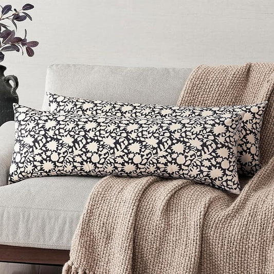 Foindtower Set of 2 Decorative Long Body Lumbar Throw Pillow Covers Accent Farmhouse Cushion Covers Neutral Vintage Pillowcase for Couch Sofa Bedroom Living Room Home Decor14×36 Inch,Black