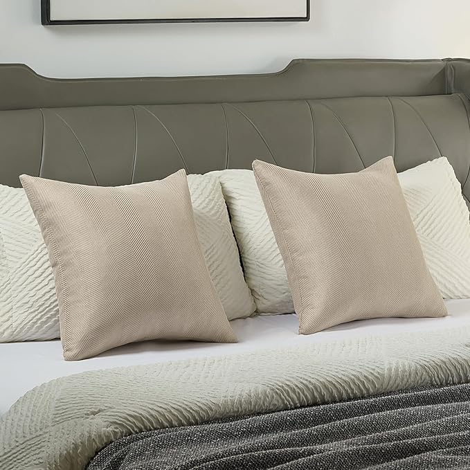 FUTEI Oatmeal Chenille Throw Pillow Covers 20x20 Inch Set of 2,Soft Wide Chevron Textured Cushion Case,Farmhouse Home Decor for Couch Bed Living Room