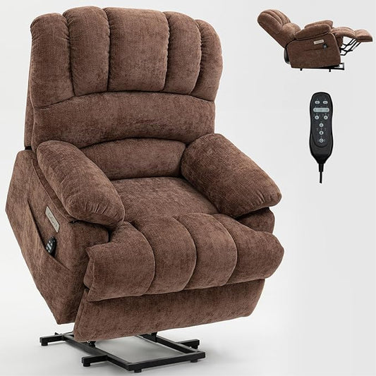 Power Lift Recliner Chair for Elderly with Heat Function, 8 Node Massage with 3 Modes, Silent Operation, Oversized Electric Lift Recliner Single Sofa for Living Room with USB Charging, Brown