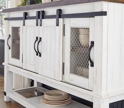 Signature Design by Ashley Valebeck Farmhouse Dining Room Server or Buffet Cabinet, White & Brown
