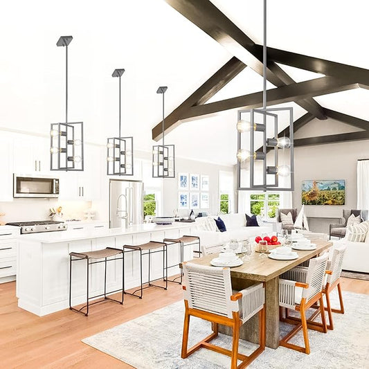 Silver Chandelier Light Fixture Modern: 4-Light Farmhouse Kitchen Island Lighting, Rustic Industrial Dining Room Light Fixtures, for Living Room, Bedroom, Foyer, Entryway, Staircase