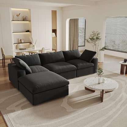 Cloud Modular Sectional Sofa with Storage Ottoman,120.45" L Shaped Couch for Living Room,Down Filled Convertible Couch Deep Seat for Office Apartment,Covers Washable&Replaceable (Black)