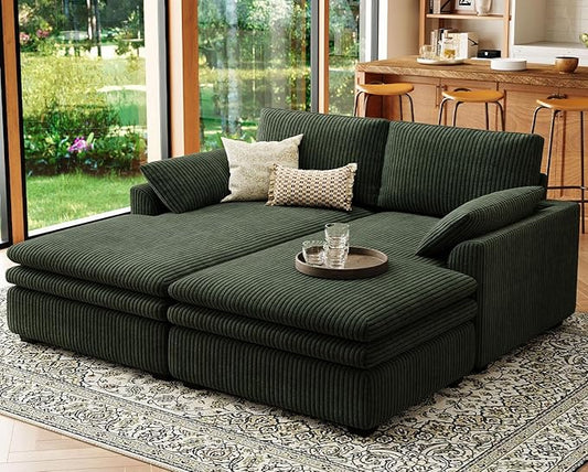 Belffin Large Modular Sectional Sofa with Deep Chaise, 73.6" Corduroy L Shaped Couch with 9" Soft Dual-Layer Seats Cushion for Living Room, Apartment, Green