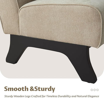 Armless Set of 2 Accent Chair,Modern Comfy Upholstered Living Room Chairs with Wooden Legs& Pillows,Lounge Sofa Side Chair for Bedroom Farmhouse Reading (Brown, 2 PCS)