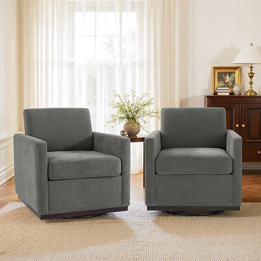 UIXE Swivel Accent Chairs Set of 2, Chenille Upholstered Armchair Comfy Club Chair for Living Room, Mid Century Modern Arm Chair Single Sofa Nook Bedroom Side Reading Seat - Gray