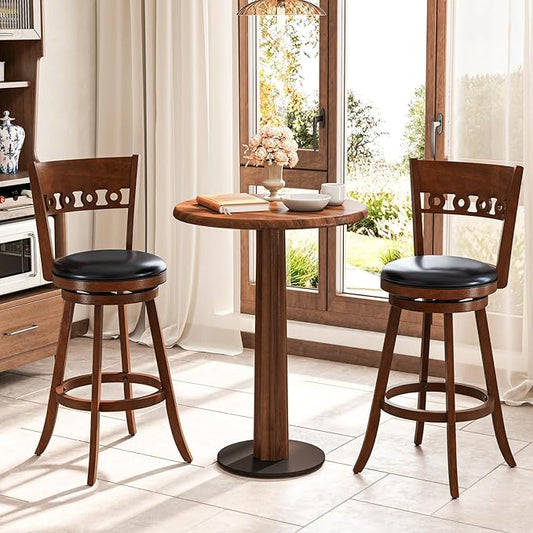 COSTWAY Bar Stools Set of 2, 30.5” Bar Height Bar stools with Solid Wood Legs, Cushioned Seat, Footrest, for Home, Kitchen Island, Bar (2, 30.5'' Seat Height)